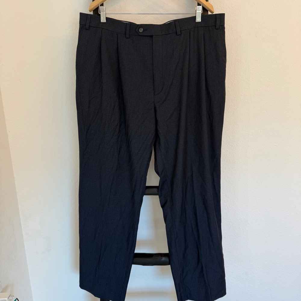 Ralph Lauren Mens Pleated‎ Dress Pants Navy blue Check Pattern